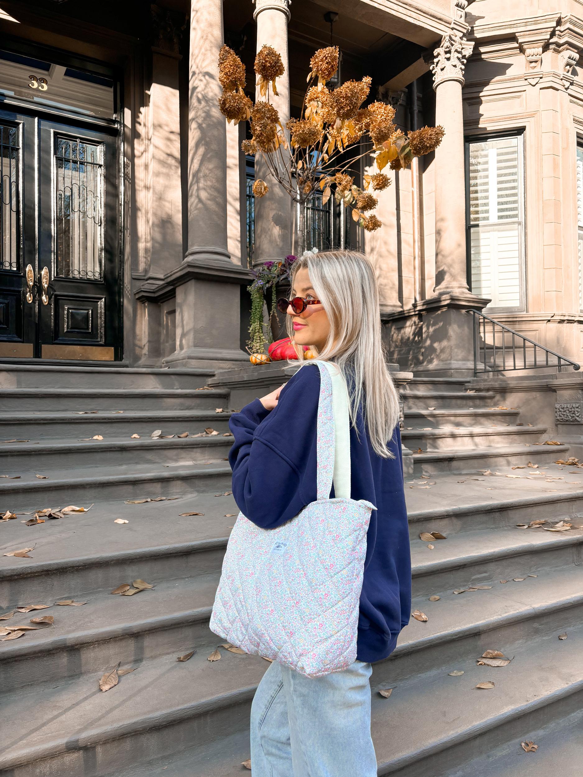 Floral Day In The Park Handmade Tote Zipper Bag Product Image