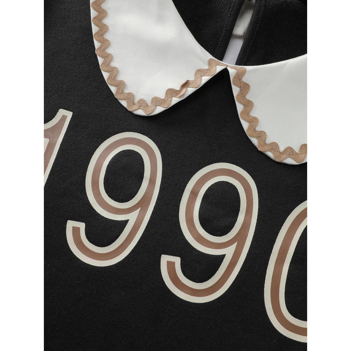 Plus Size 90's Dream Color Contrast Sweatshirt Women Black Leisure Contrast Peter Pan collar Casual Sweatshirts BloomChic 18-20/2X Product Image