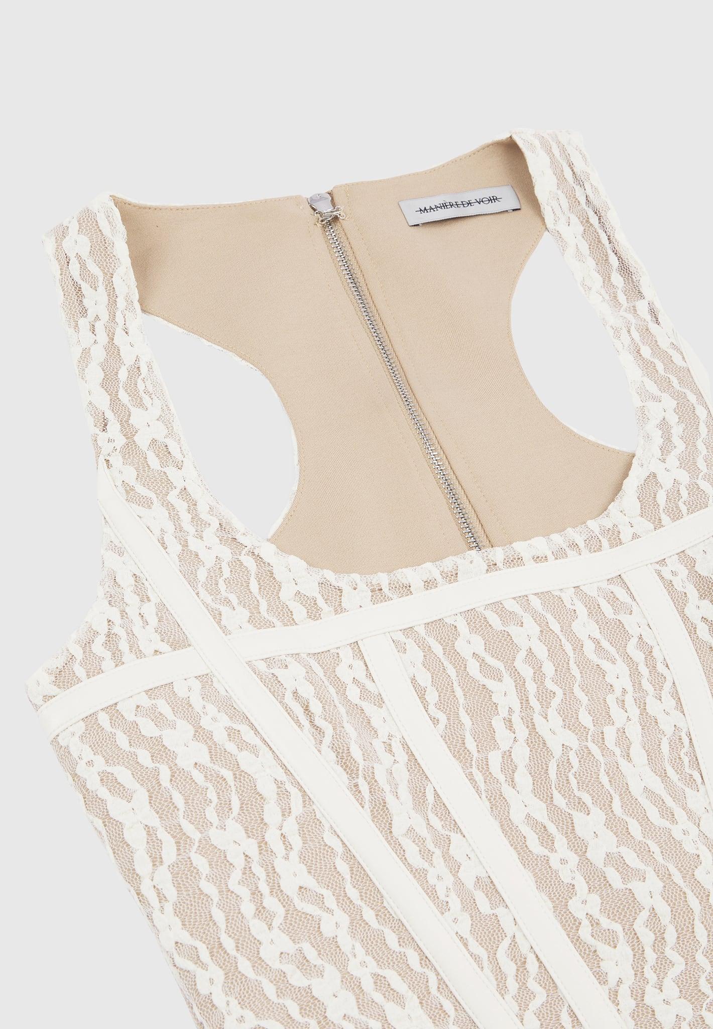 Lace with Leather Corset Top - Beige Female Product Image