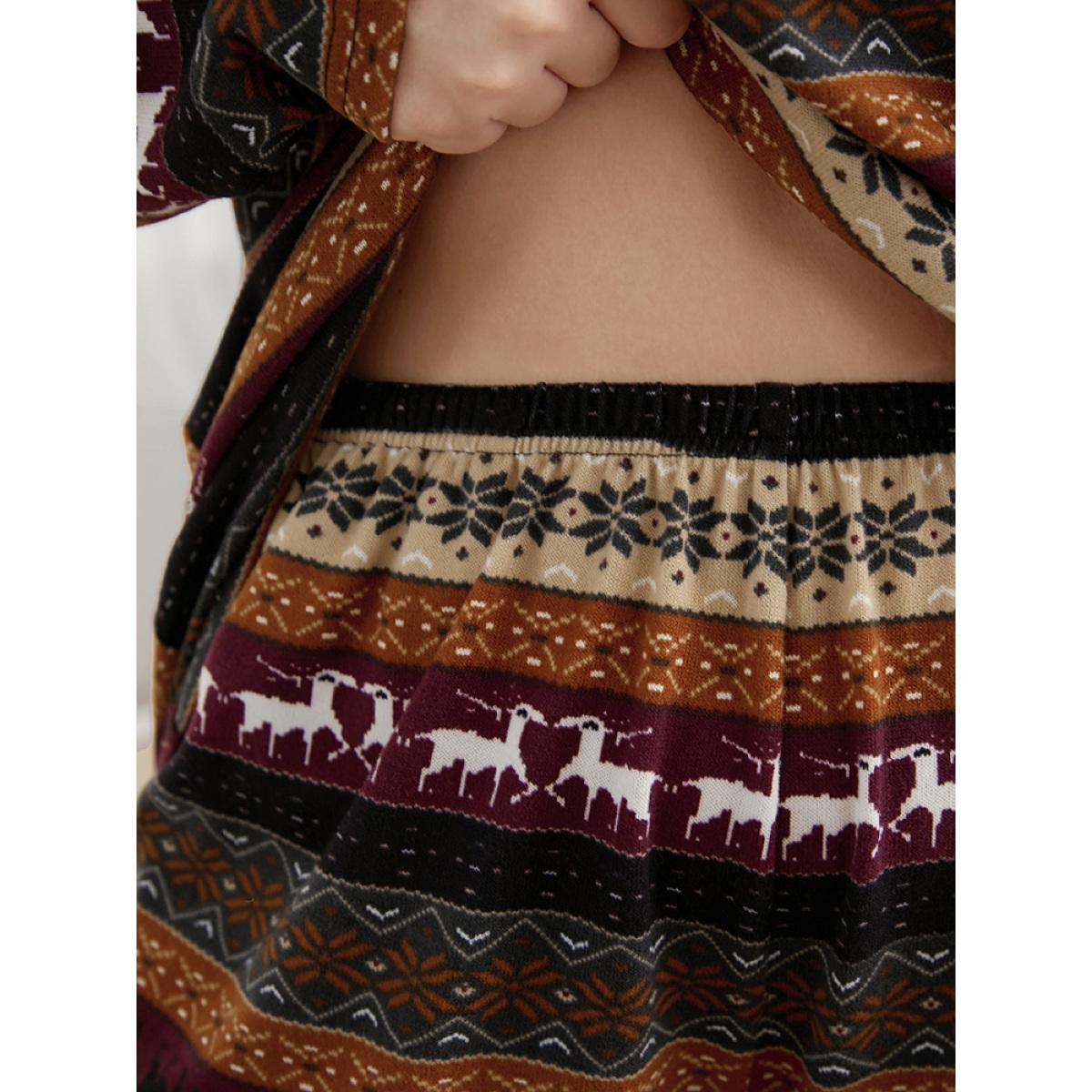 Plus Size Snowflake & Elk Print Pajama Set Women Multicolor Graphic-Christmas Printed Long Sleeve Round Neck Casual Loungewear Sets BloomChic 12/L Product Image