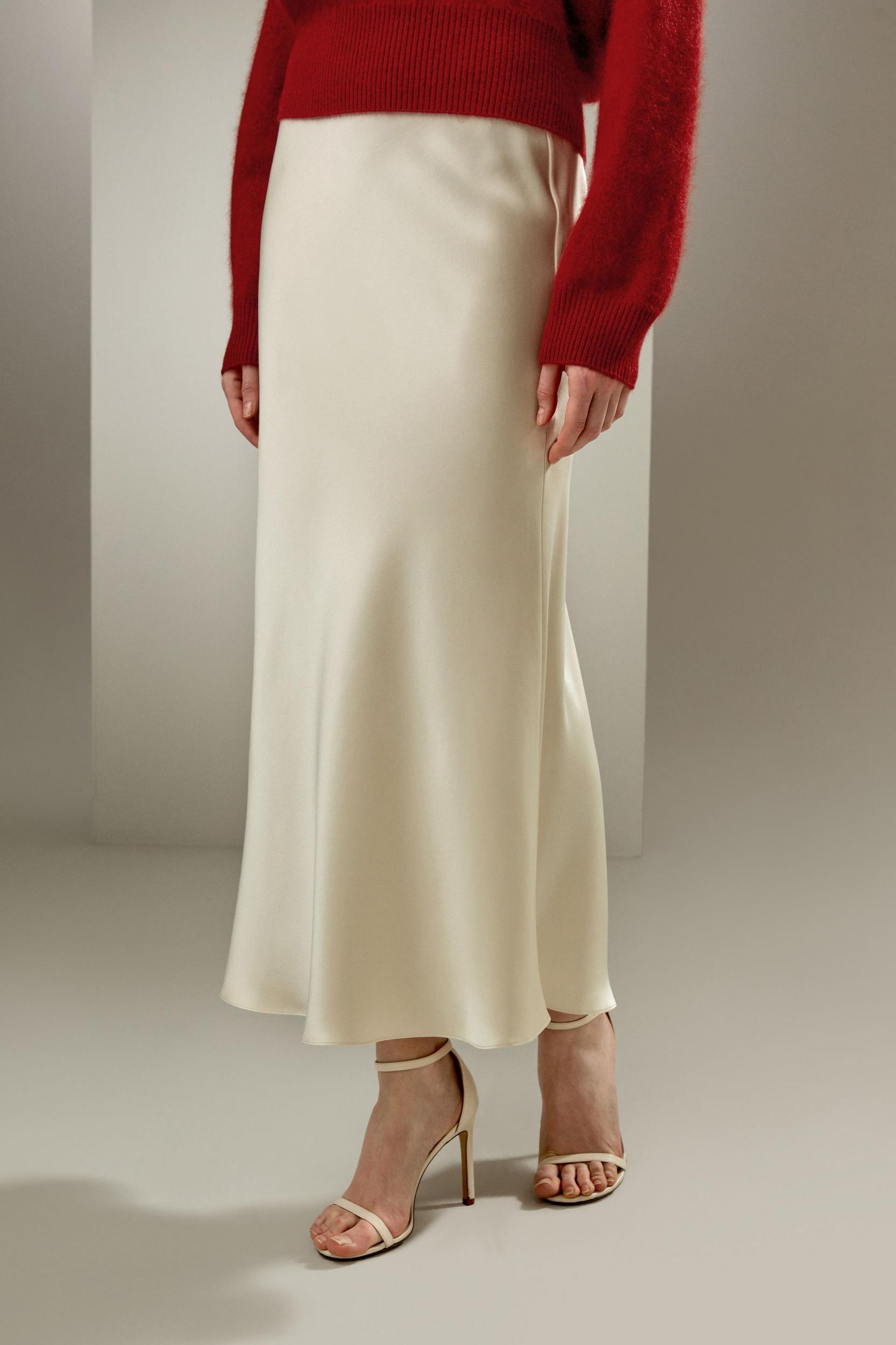 LILYSILK Skirt Silk Long - for Women - Lily White Luxurious Silk Charmeuse - Luxurious Flare Hem Skirt Petite 8 Product Image