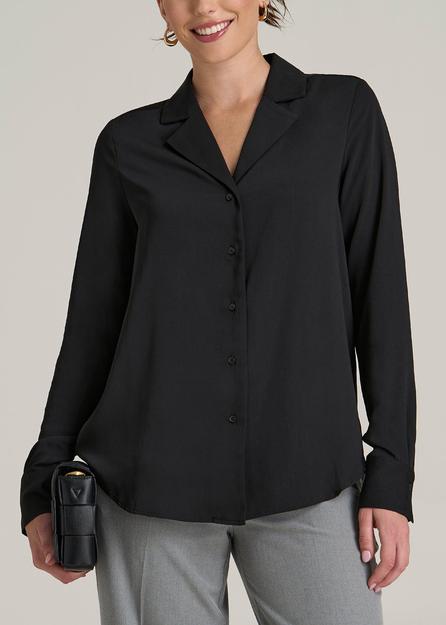 Notch Collar Blouse for Tall Women in Black Female Product Image