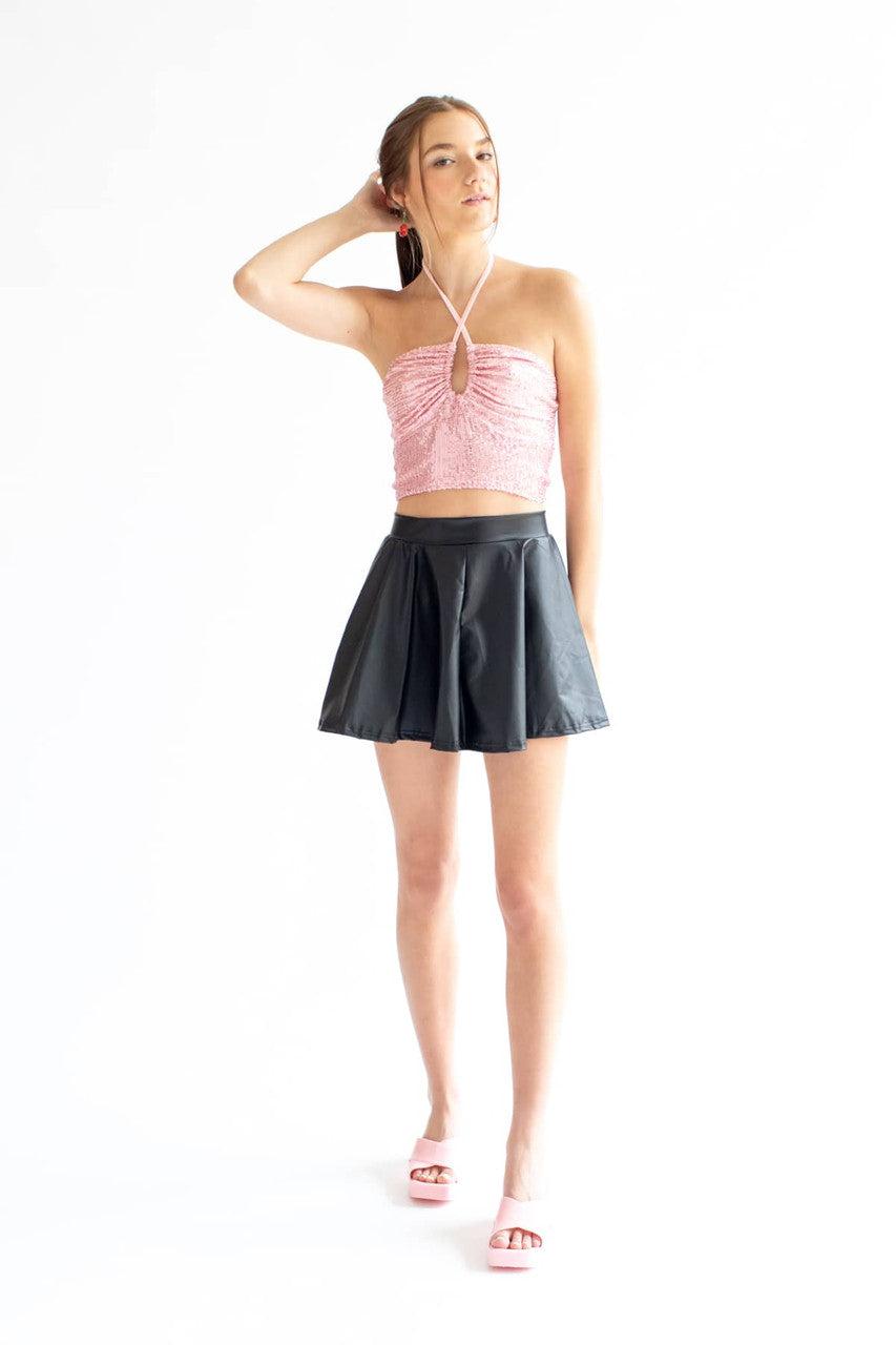 Matte Black Metallic Skater Skirt Product Image