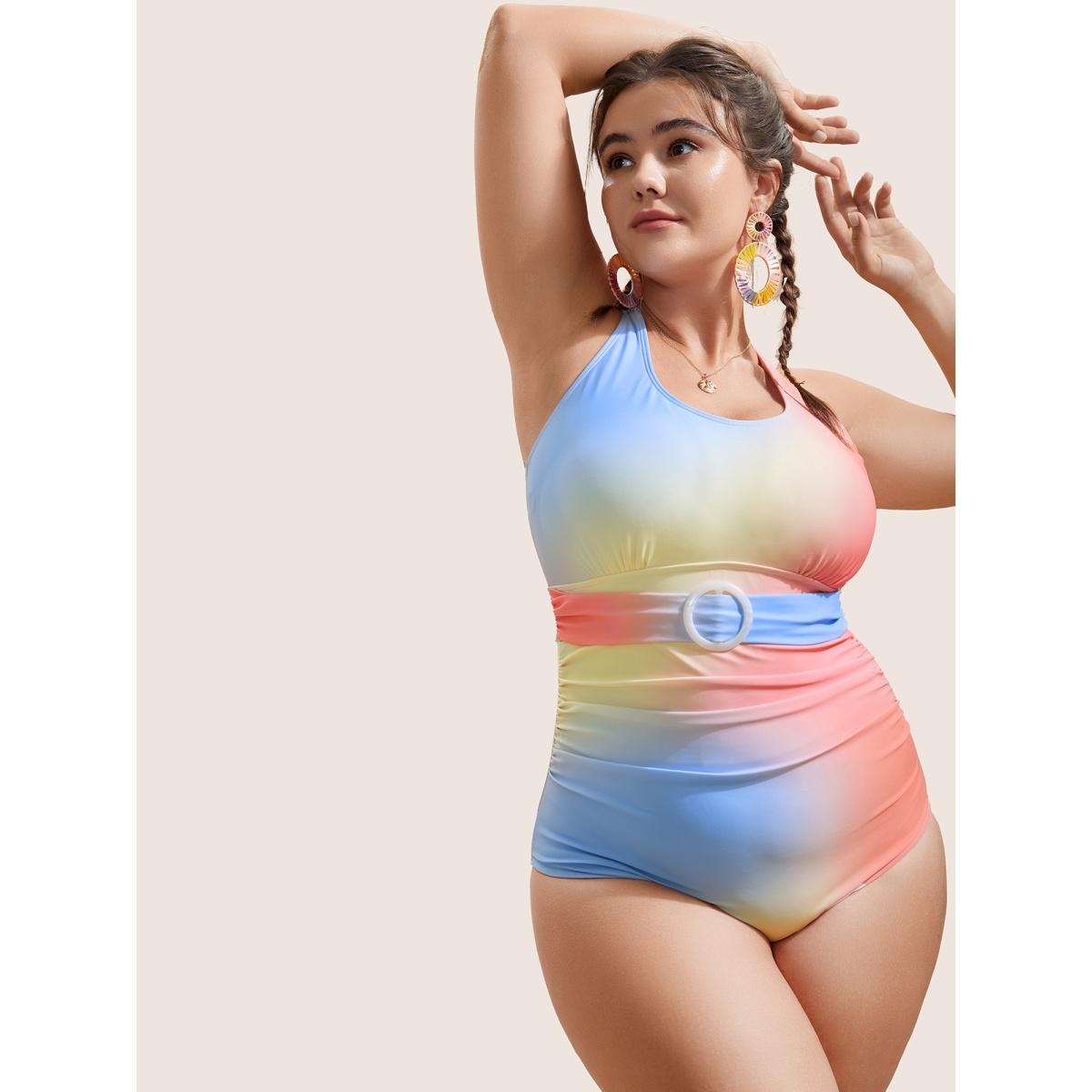 Plus Size Ombre Buckle Detail One Piece Swimsuit Women's Swimwear Multicolor Beach Non Curve Bathing Suits High stretch One Pieces BloomChic 12/L Product Image