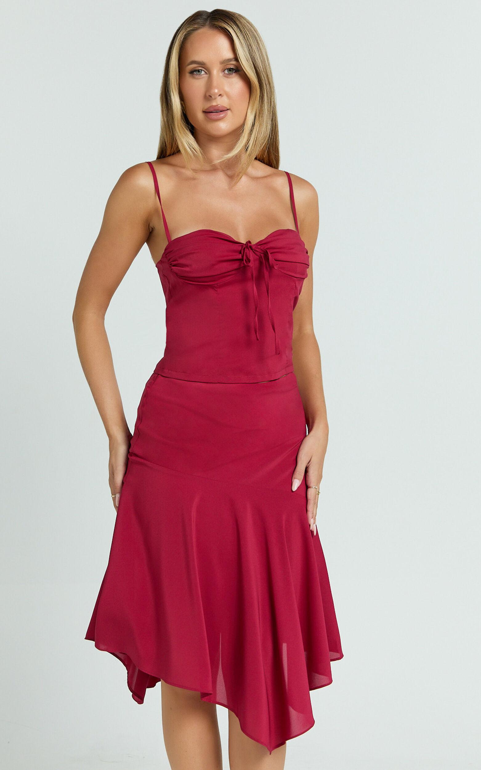 Clare Top - Gathered Front Bow Strappy Crop Top in Cherry Red Product Image