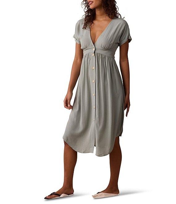 The Normal Brand V Neckline Short Sleeve Button Front Midi Dress Product Image