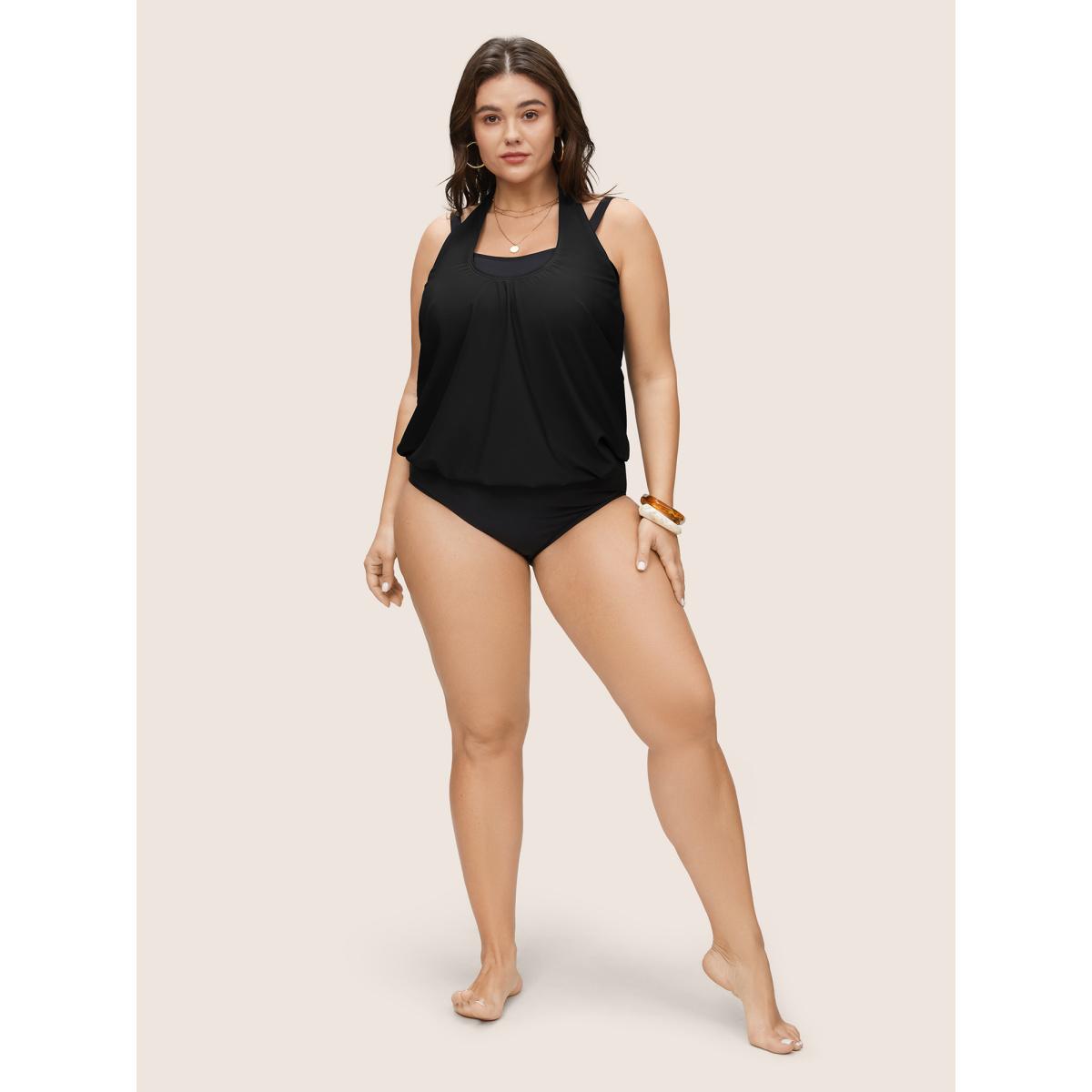 Plus Size Contrast Halter Bowknot Patchwork One Piece Swimsuit Women's Swimwear Black Beach Non Curve Bathing Suits High stretch One Pieces BloomChic 12/L Product Image
