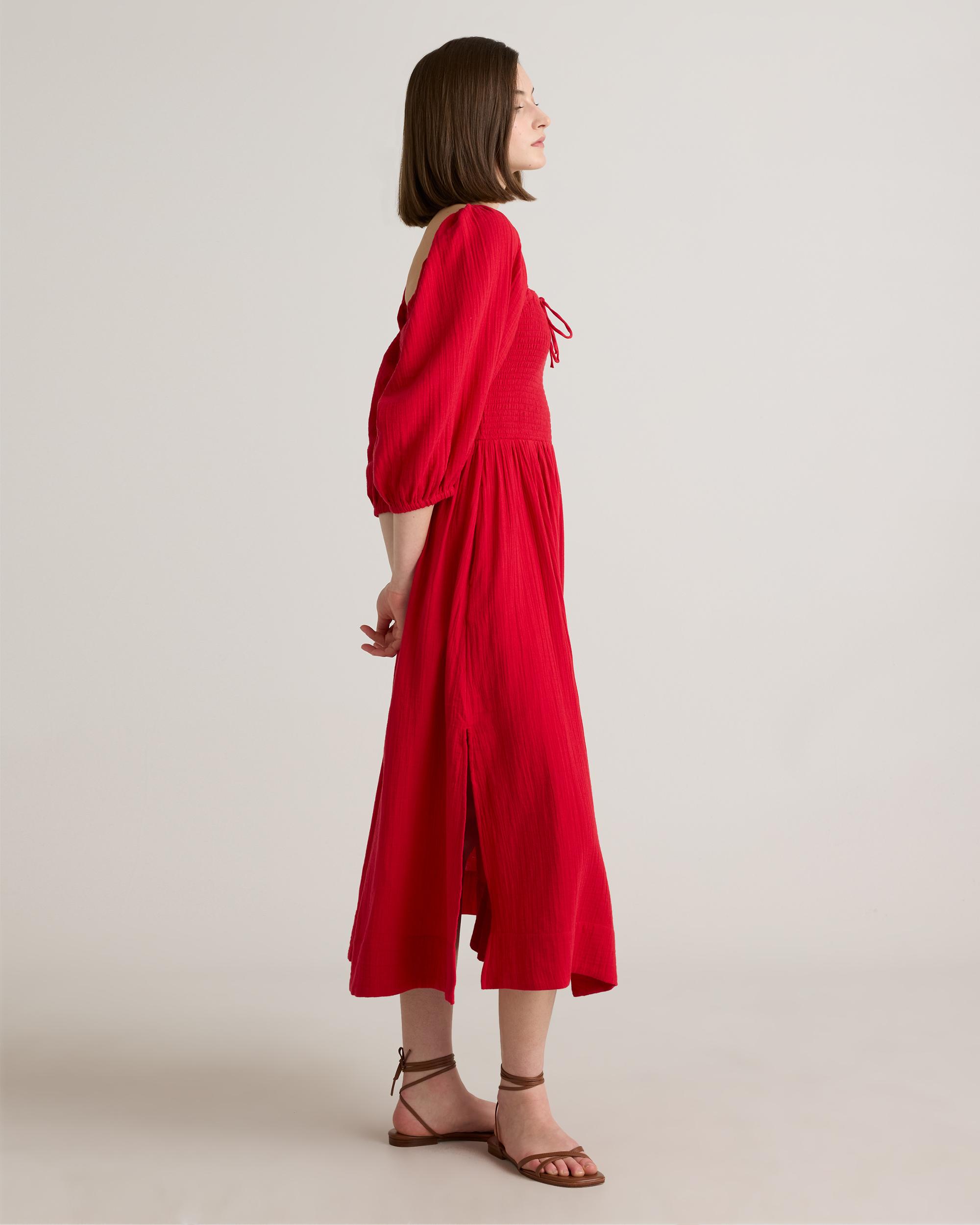 Quince | Women's Gauze Smocked Square Neck Midi Dress Organic Cotton Product Image