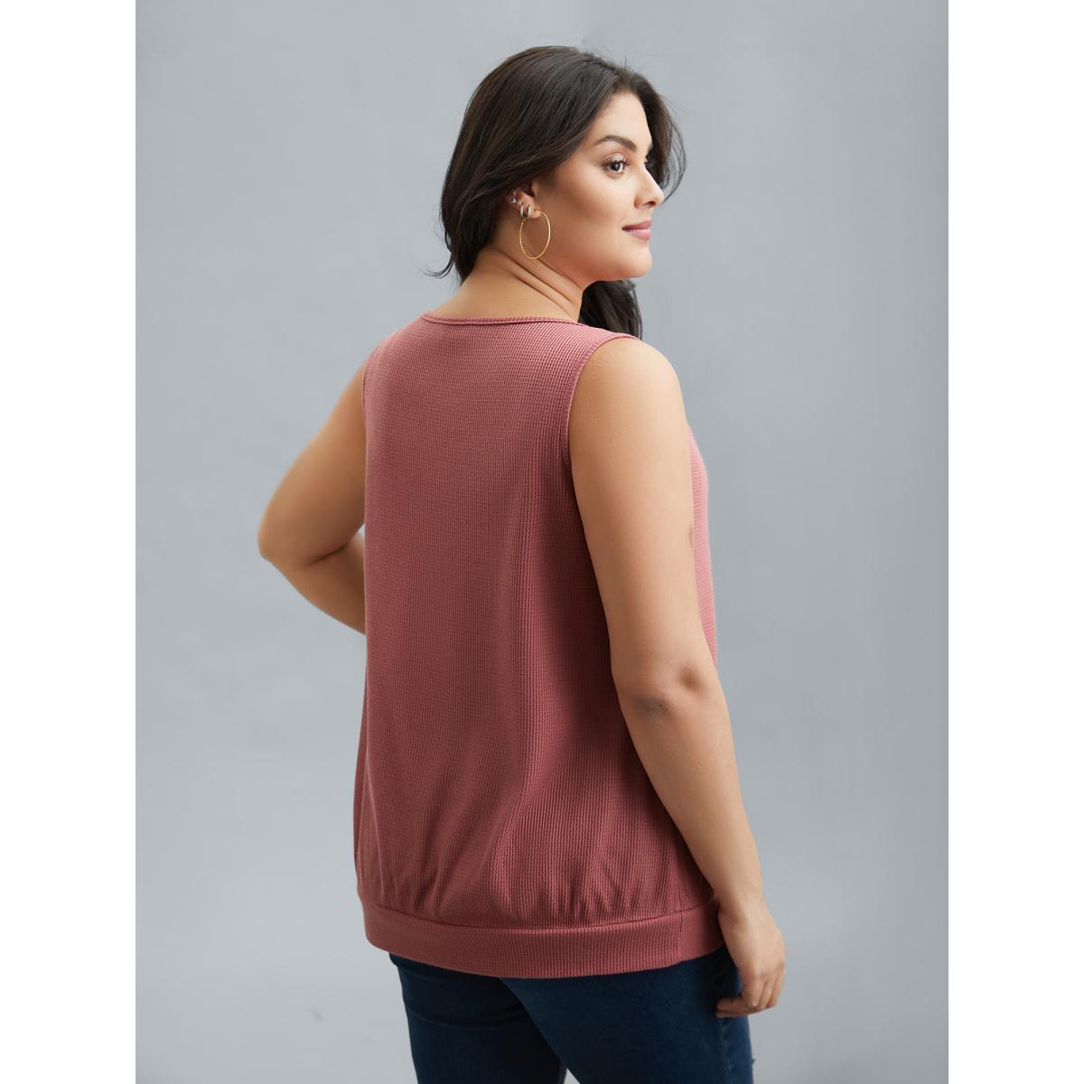 Plus Size Neck Cut-Out Textured Stretchy Vest Women DustyPink Casual Texture Round Neck Everyday Tank Tops Camis BloomChic 26/4X Product Image