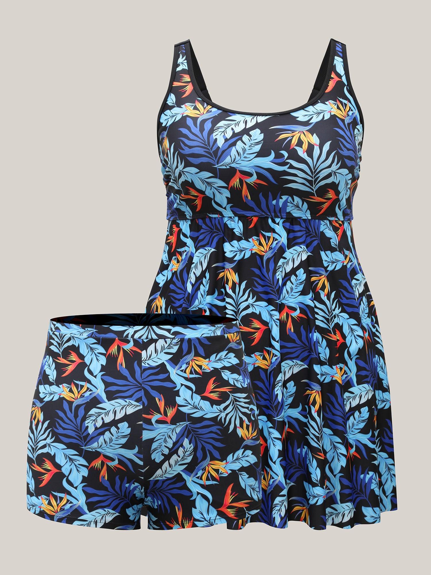 Tropical Leaf Fit Flare Swim Dress Female Product Image