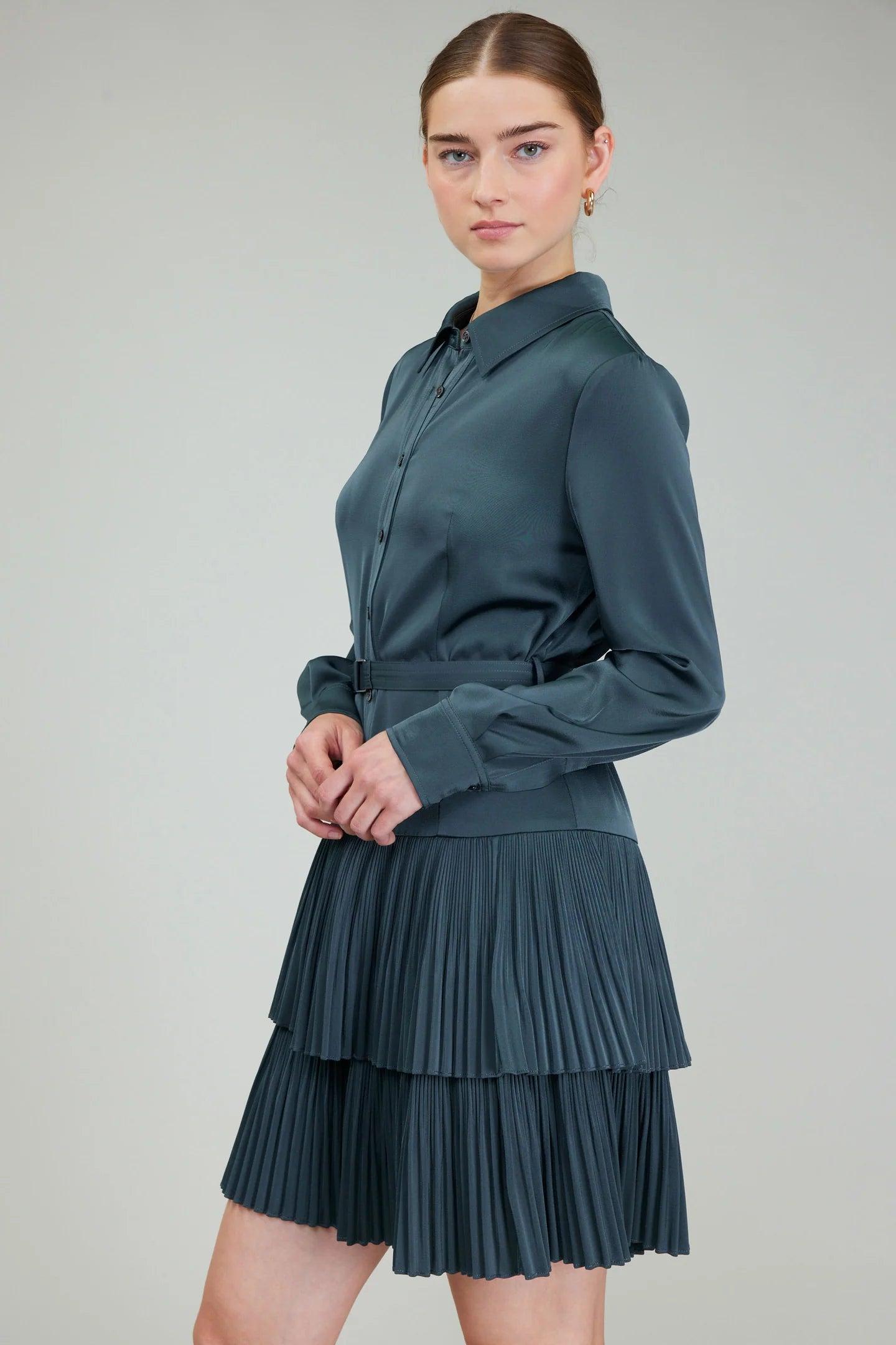 Tiered Pleated Shirt Dress Product Image