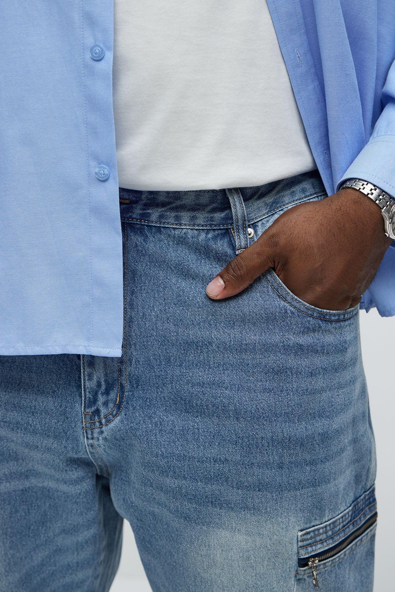 Already Over It Straight Cargo Jeans - Medium Blue Wash Product Image