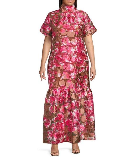 Sugarlips Plus Size Mersin Floral Printed Organza Overlay Long Camisole Maxi Dress Product Image