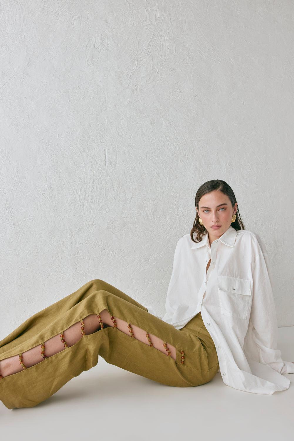 Tia Linen Pants Olive Product Image