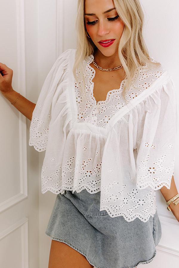 Sun-kissed Serenade Eyelet Top in White Product Image