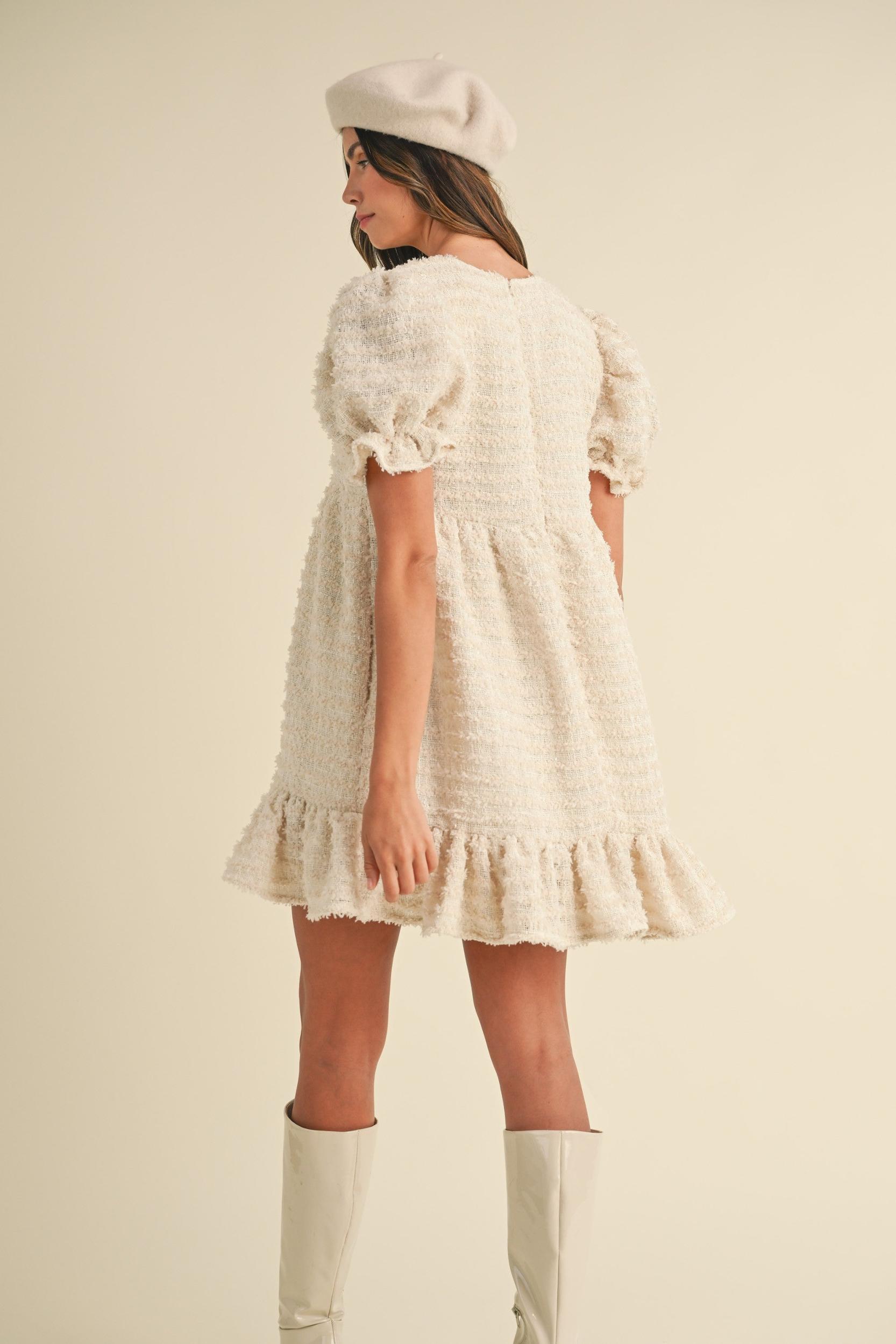 Soft Frayed Textured Babydoll Mini Dress Product Image