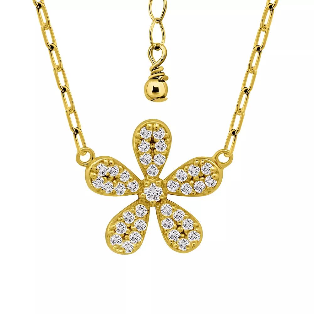 Aleure Precioso Pave Cubic Zirconia Flower Pendant Necklace, Women's, Size: 16-18" ADJ, Gold Tone Product Image