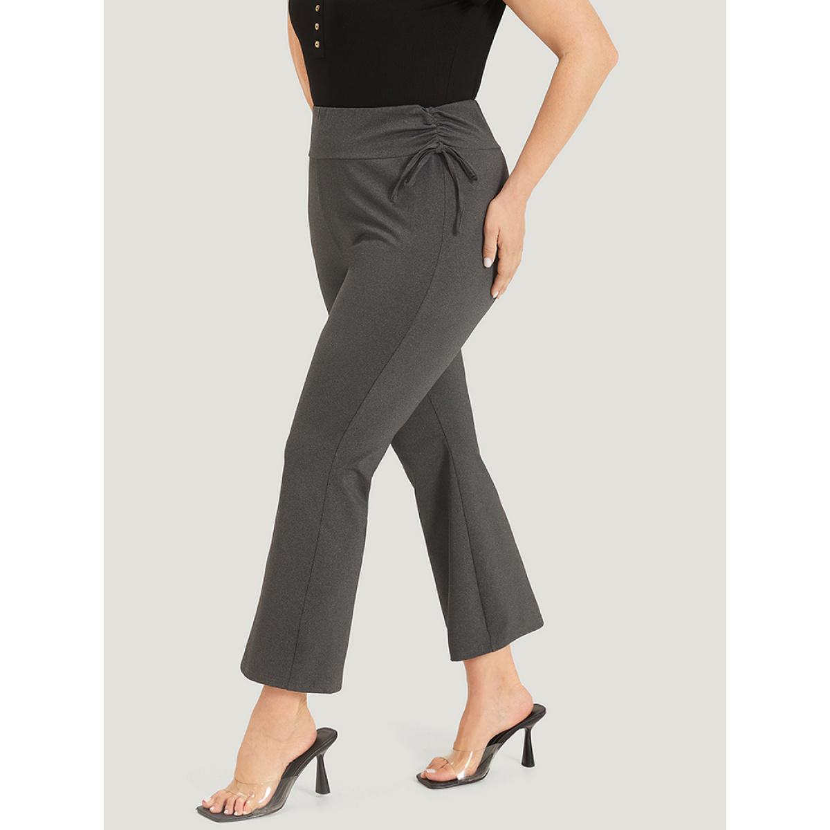 Plus Size Plain Drawstring Side Ruched Bootcut Wideband Waist Leggings Women DarkGray Elegant High stretch Bootcut High Rise Dailywear Leggings BloomChic 10/M Product Image