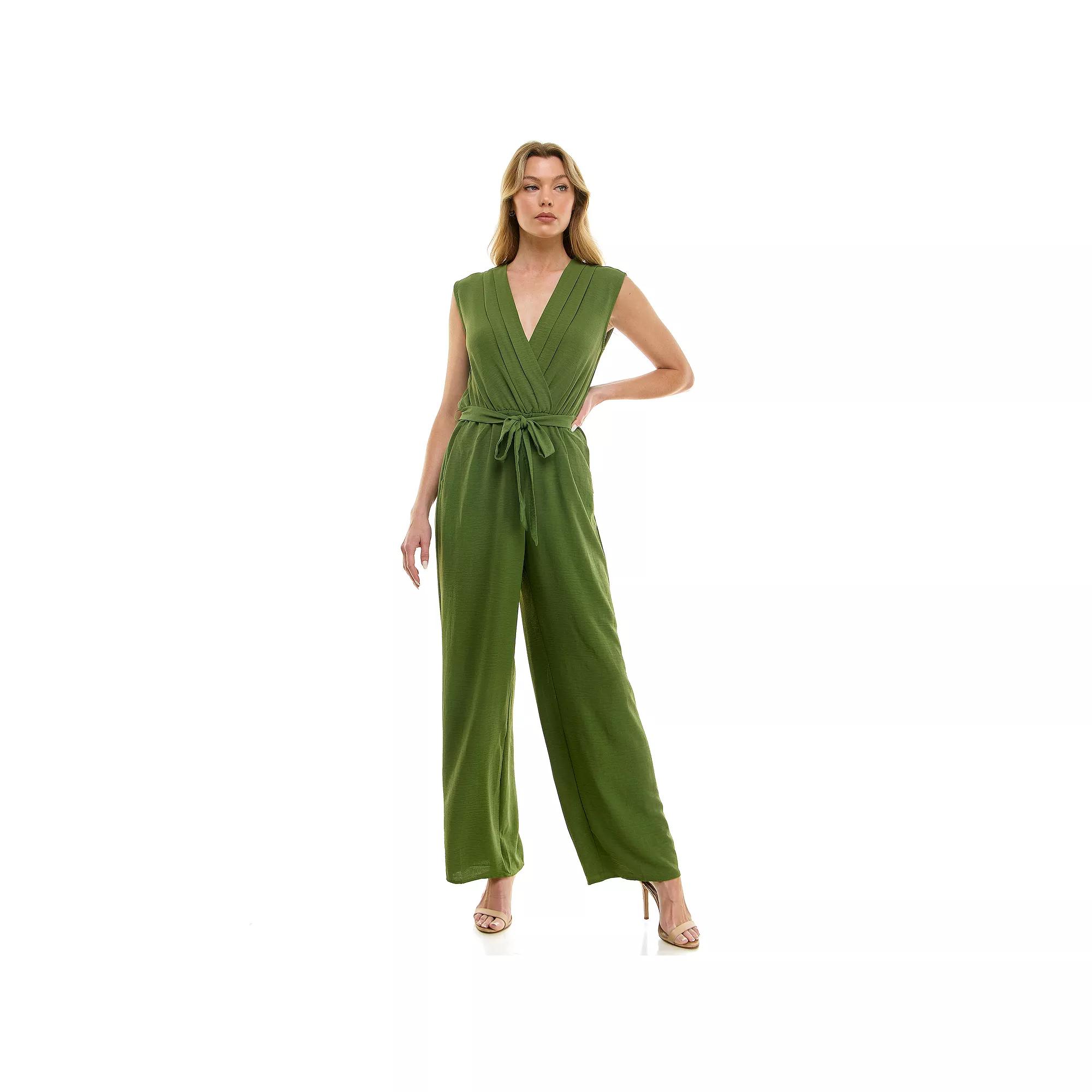 Women's Luxology Surplice Bodice Tie-Front Wide Leg Jumpsuit,  Product Image