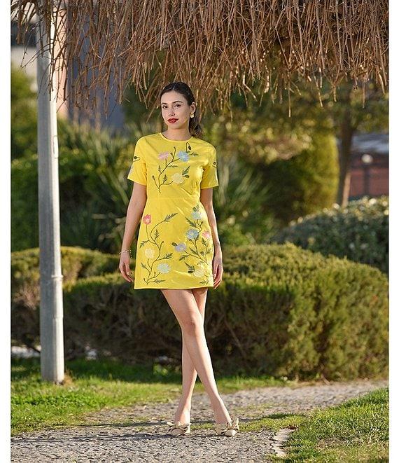 Fanm Mon Joe Floral Embroidered Crew Neck Short Sleeve Mini Dress Product Image