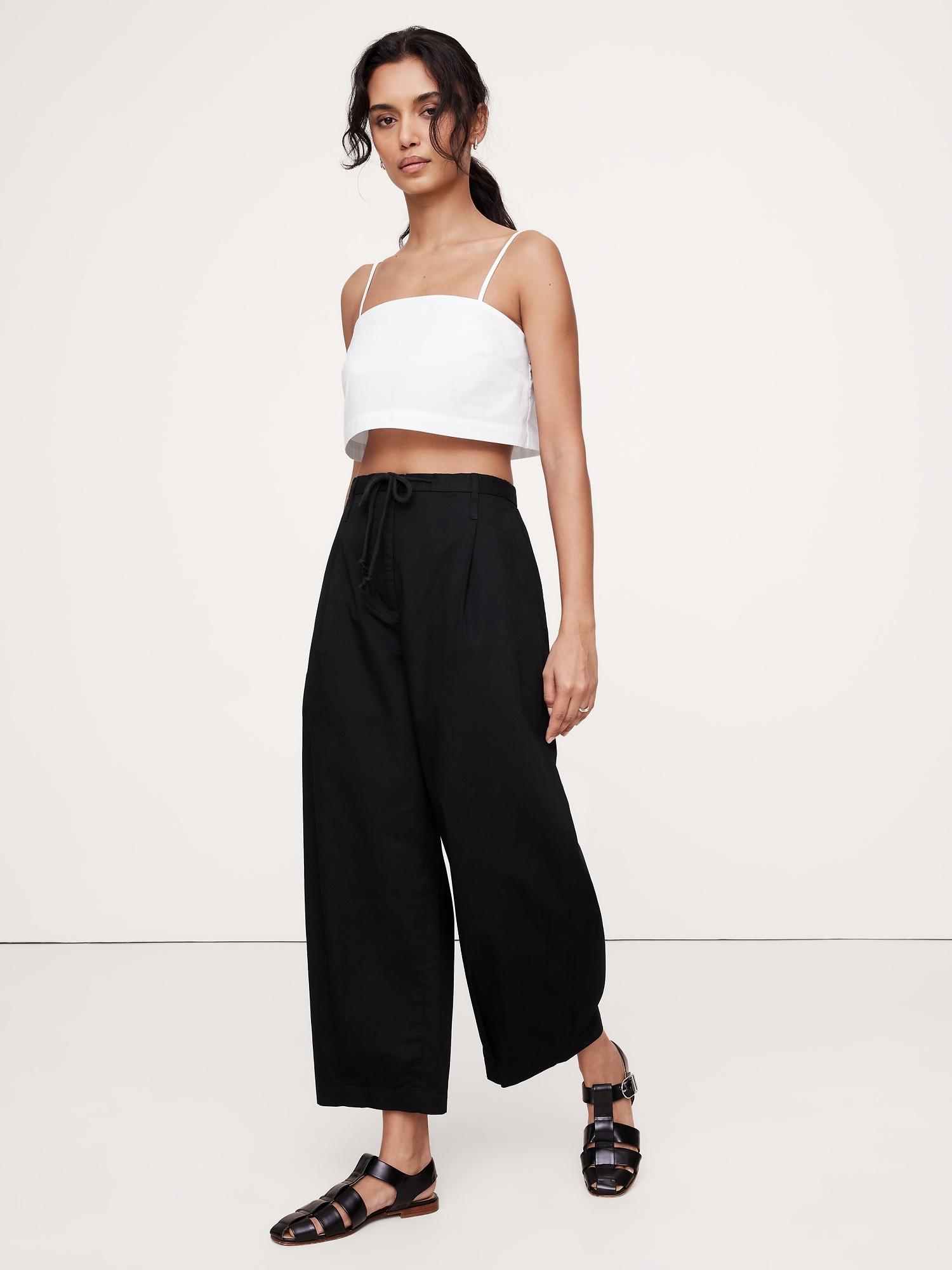 High-Rise Pleated Cotton Poplin Cropped Pant Product Image