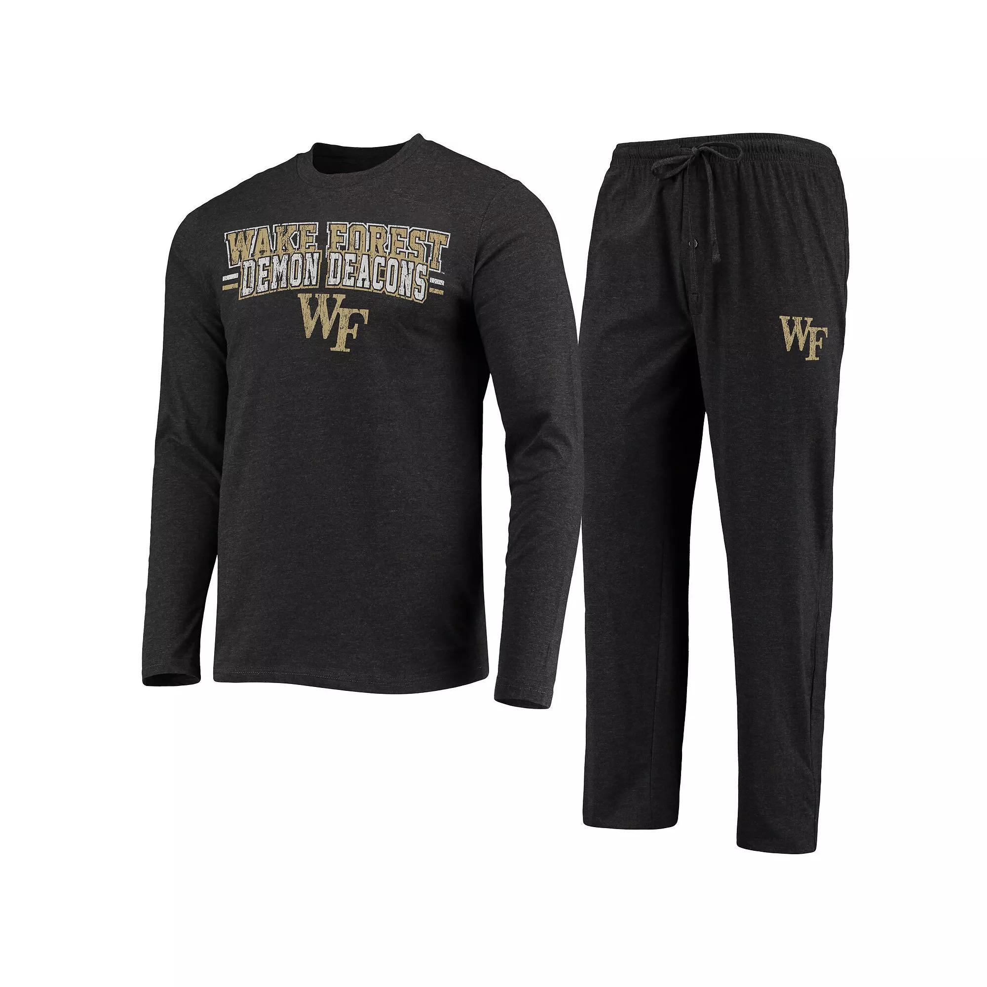 Men's Concepts Sport Black/Heathered Charcoal Wake Forest Demon Deacons Meter Long Sleeve T-Shirt & Pants Sleep Set,  Product Image
