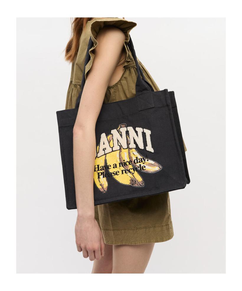 GANNI Banana Print Large Tote Bag In Black Product Image