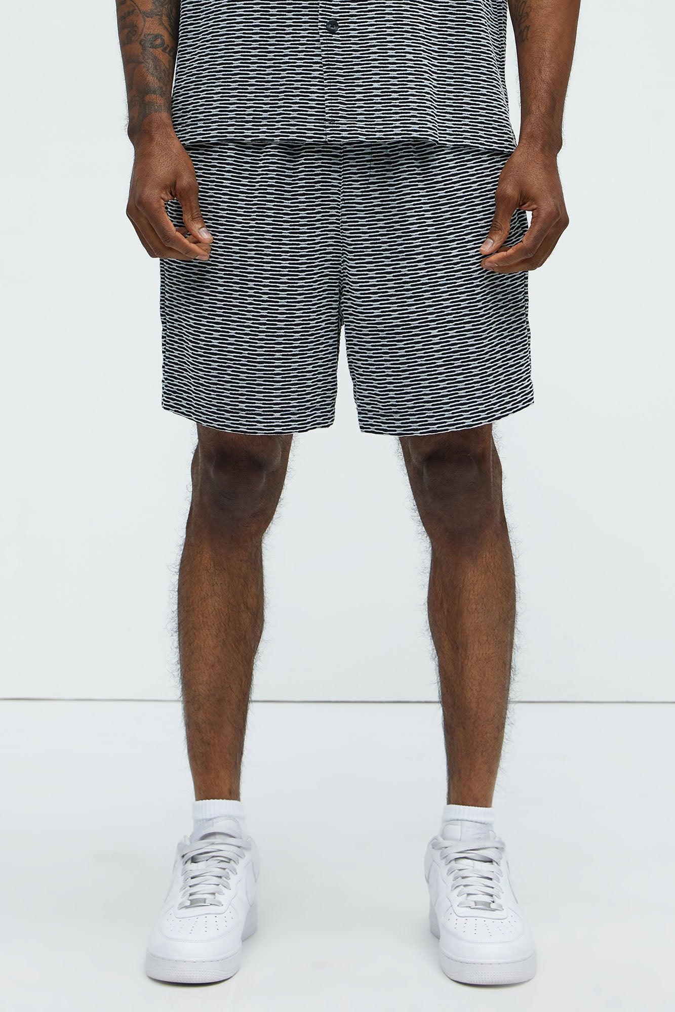 Textured Chenille Pattern Shorts - Black/White Product Image
