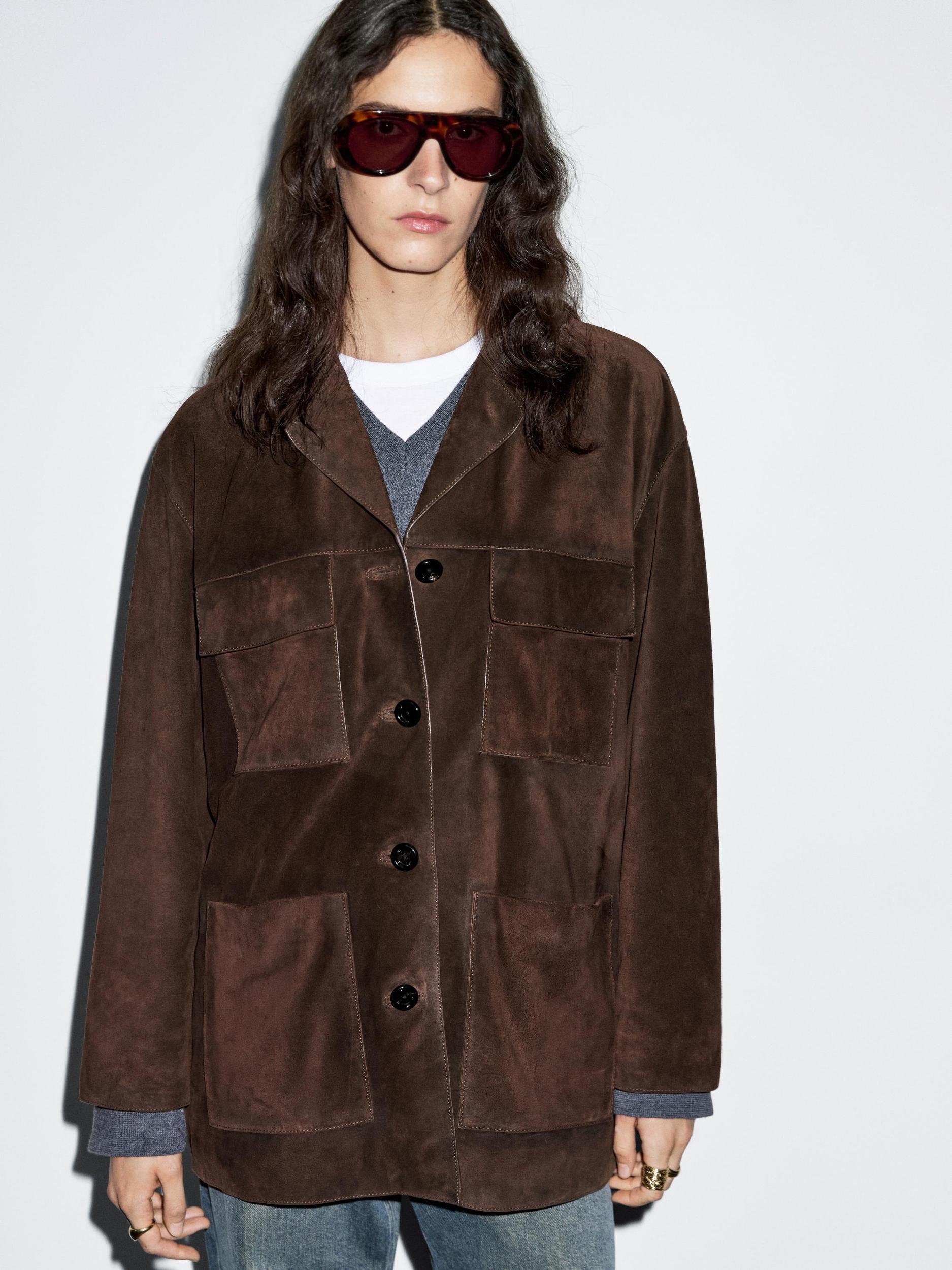 Split suede leather jacket with pockets Product Image