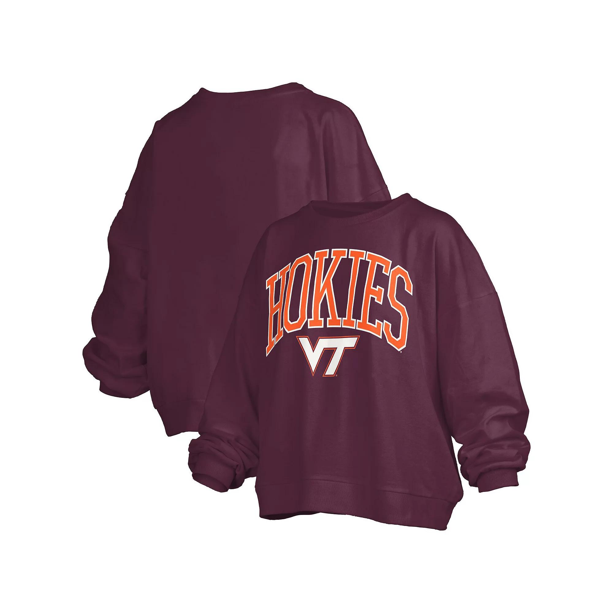 Women's Pressbox Maroon Virginia Tech Hokies Janise Arch Over Logo Waist Length Oversized Pullover Sweatshirt, Size: 2XL, Red Product Image