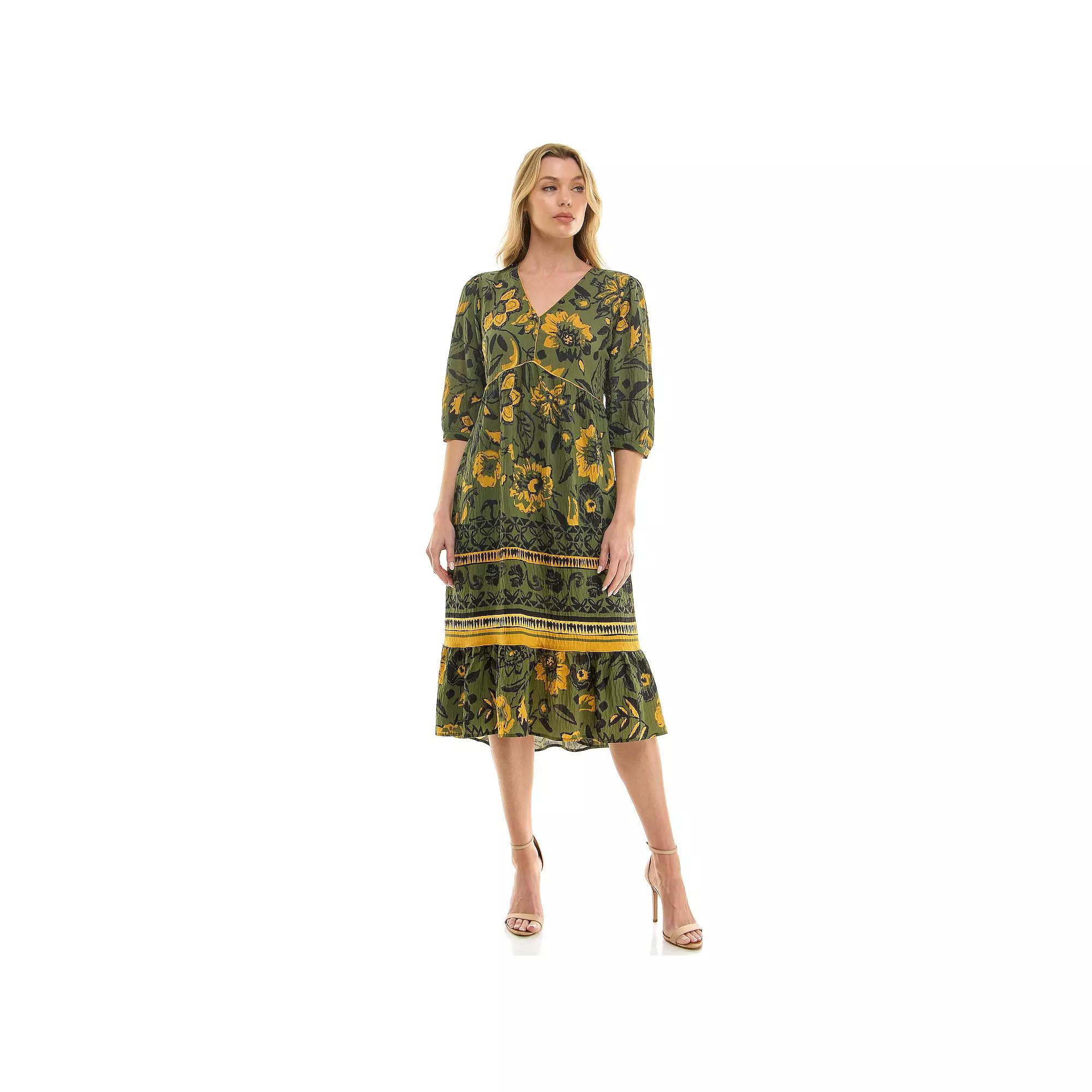 Women's Figueroa & Flower Printed V-Neck Maxi Dress, Size: Large, Green Product Image