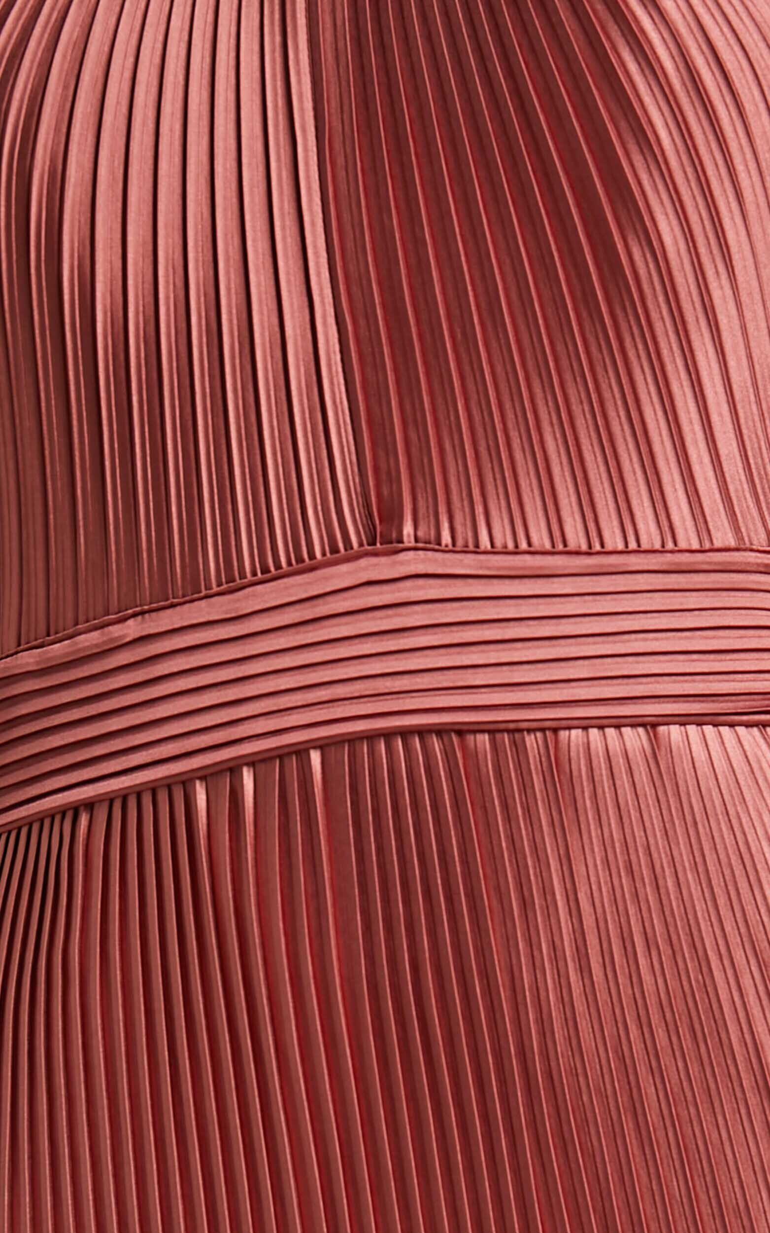 Marlette Midi Dress - Pleated Open Back Halter Dress in Rust Product Image