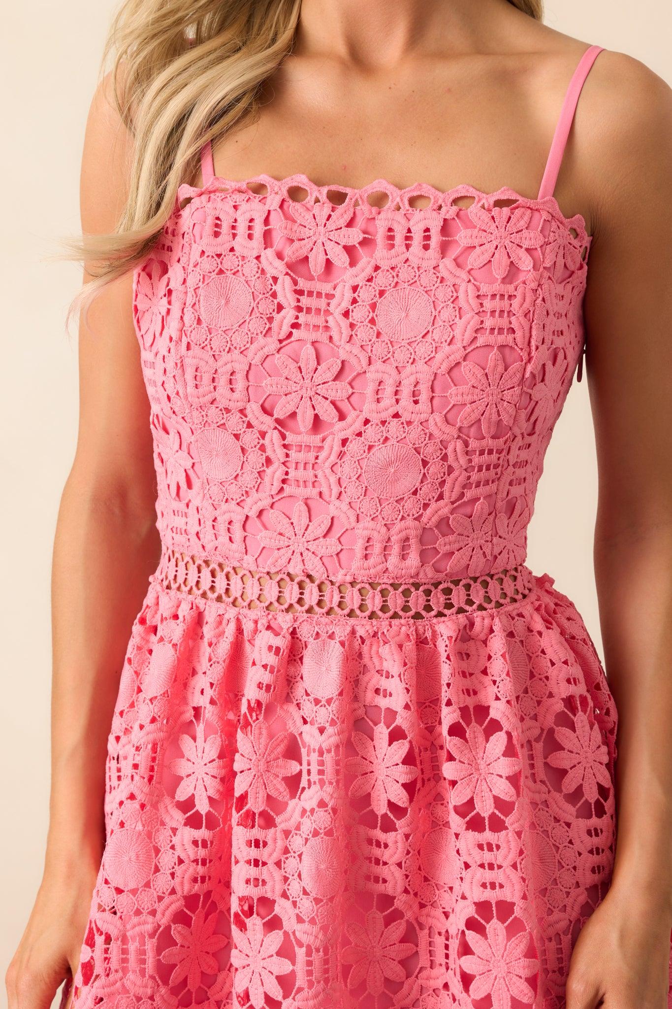 Sweet Moments Pink Coral Floral Embroidered Maxi Dress Product Image