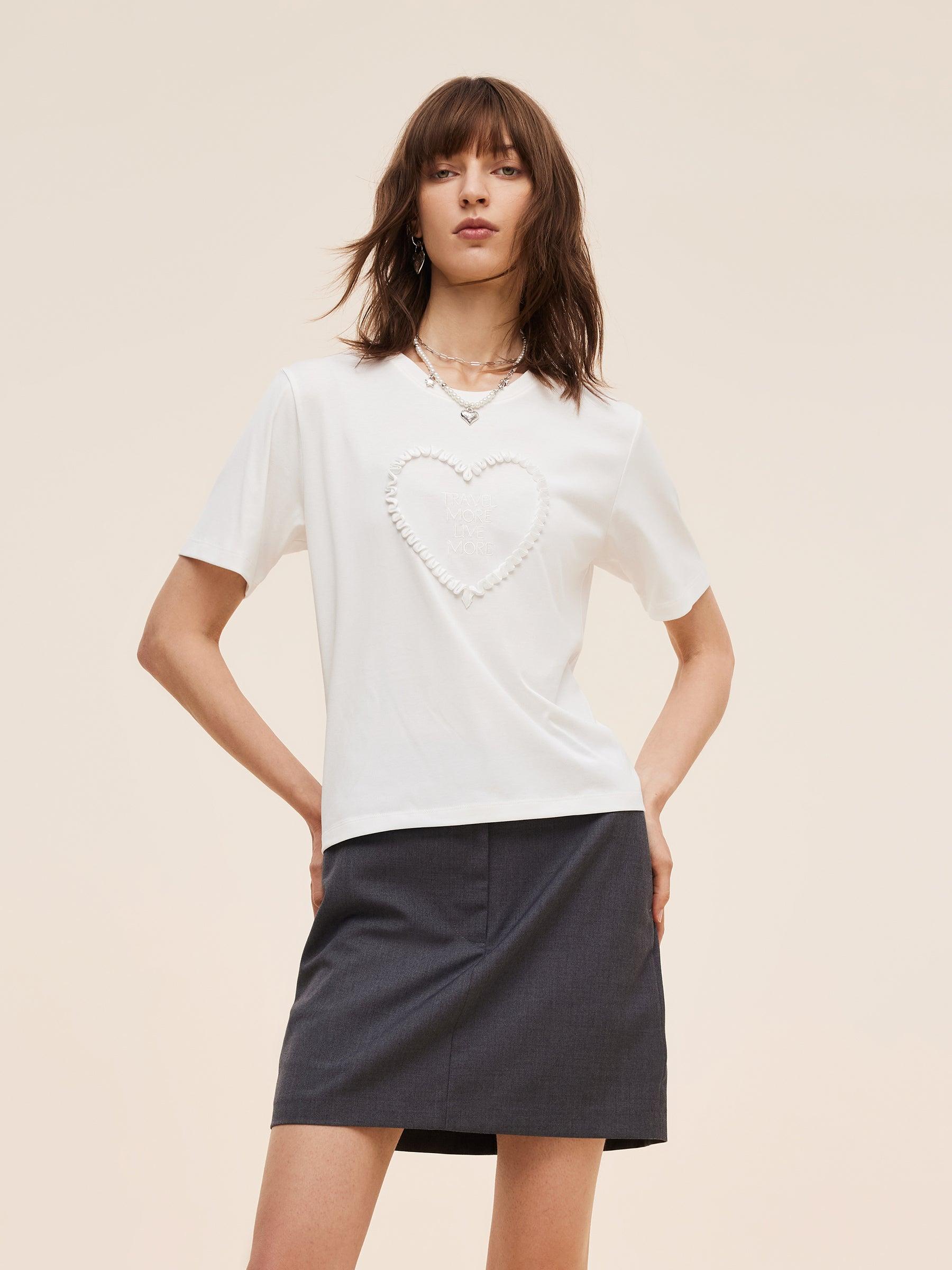 Heart And Letter Embroidered Women T-Shirt Product Image