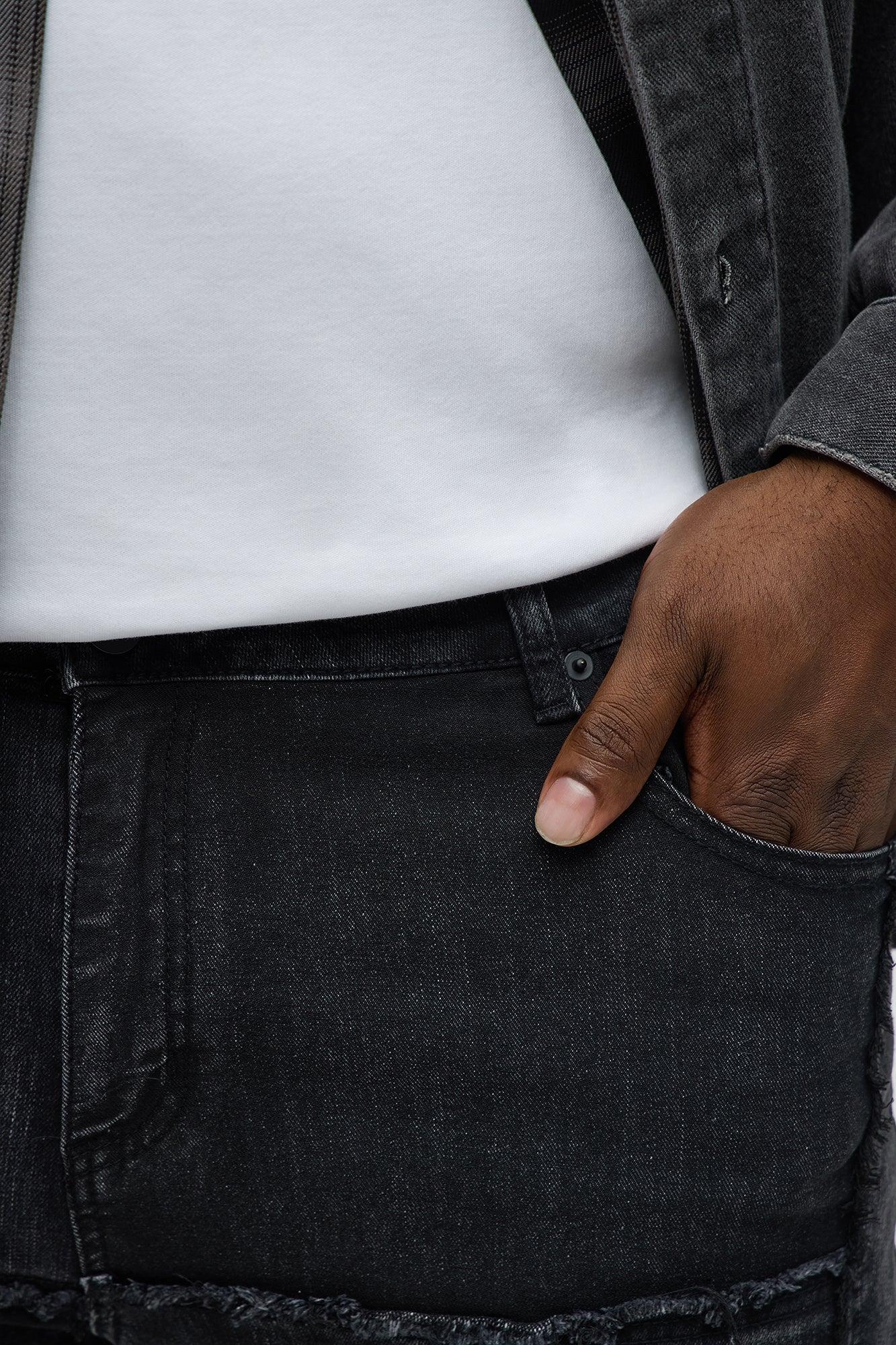 Skinny Patch It With Fray Jeans - Black Wash Male Product Image