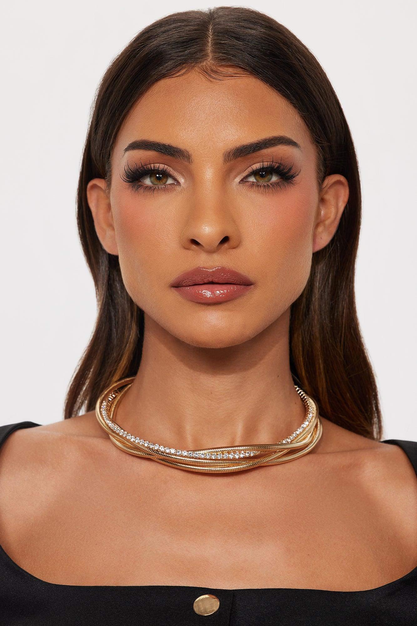 Maddi Rhinestone Braided Statement Choker Necklace - Gold Female Product Image