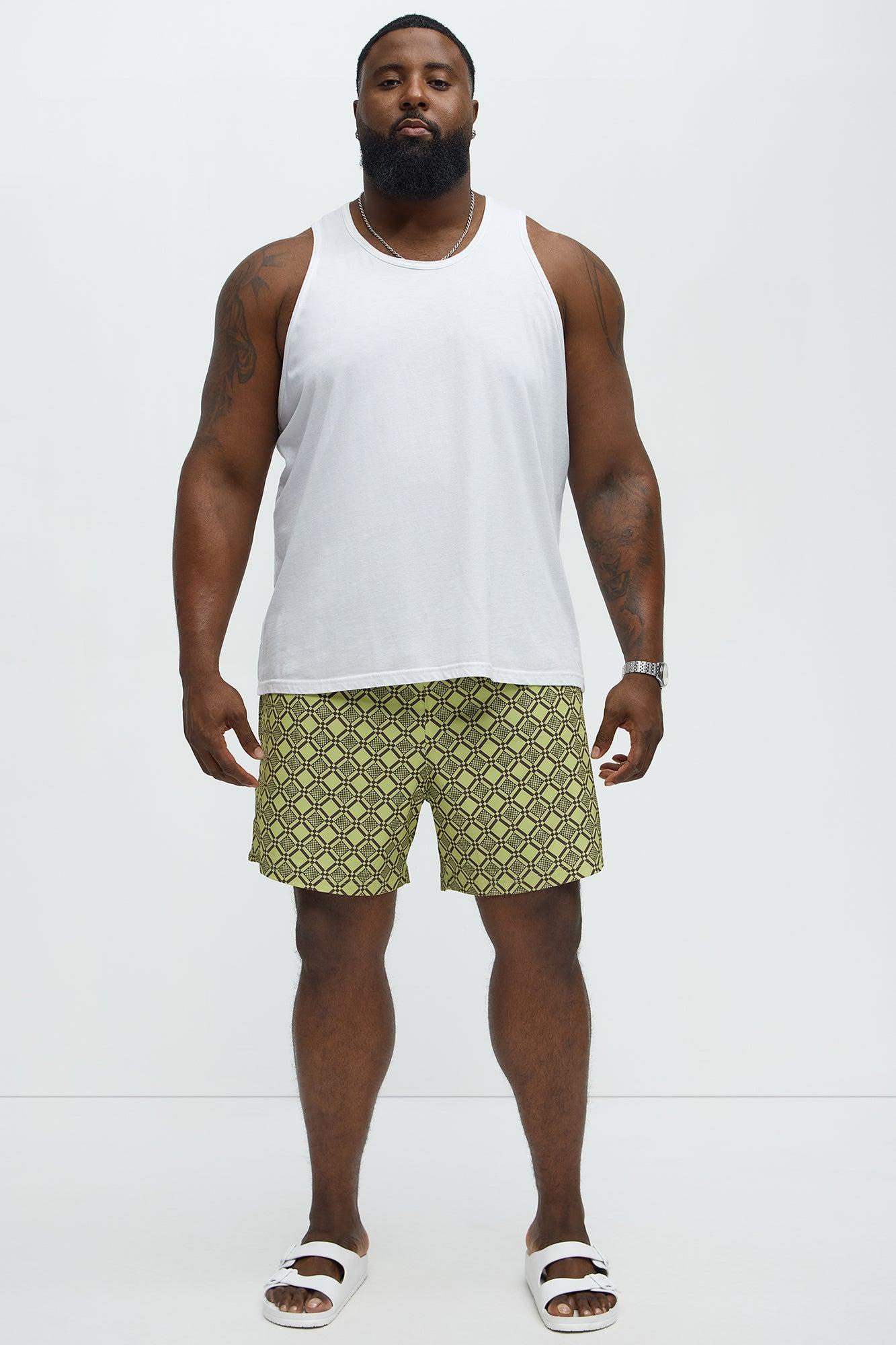 Checkered Mosaic Swim Mid Trunk - Green/combo Product Image