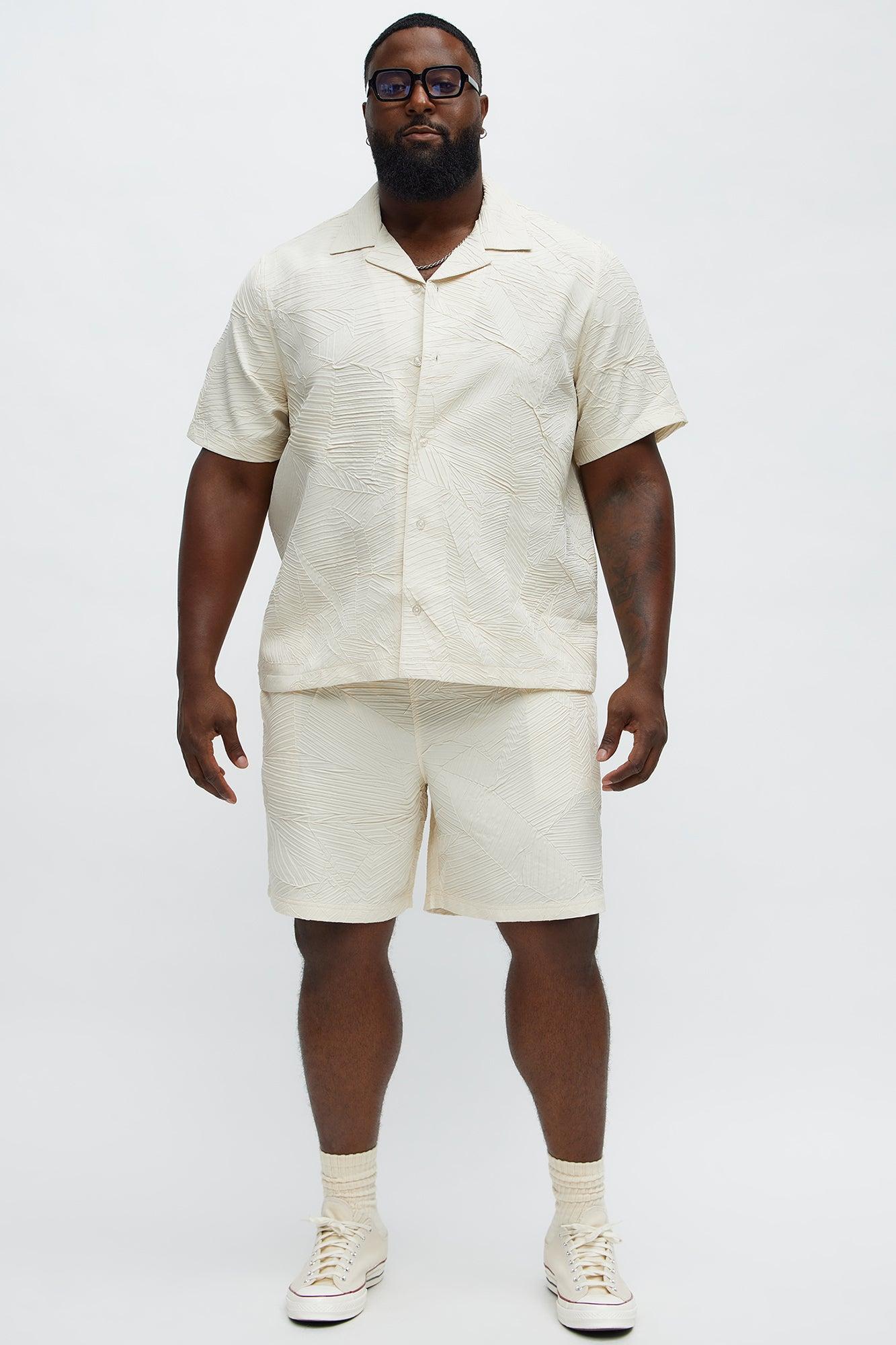 Ponce Textured Cuban Collar Button Up Shirt - Cream Product Image