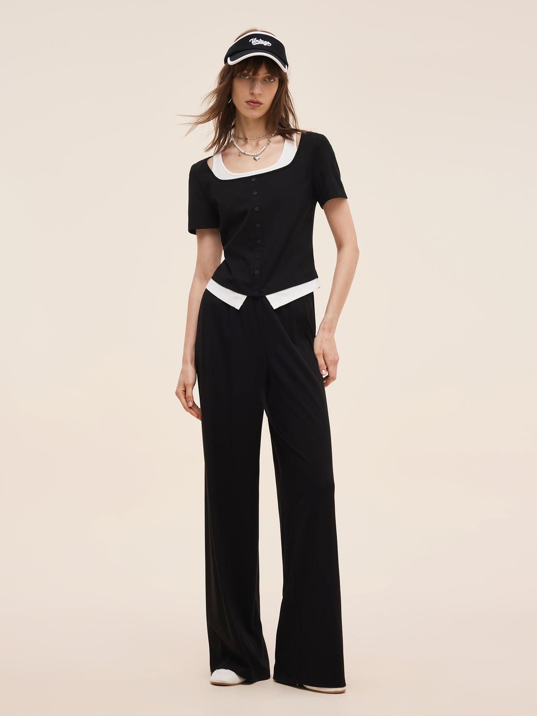 Mock Layered Knit Top And Pants Two-Piece Set Product Image