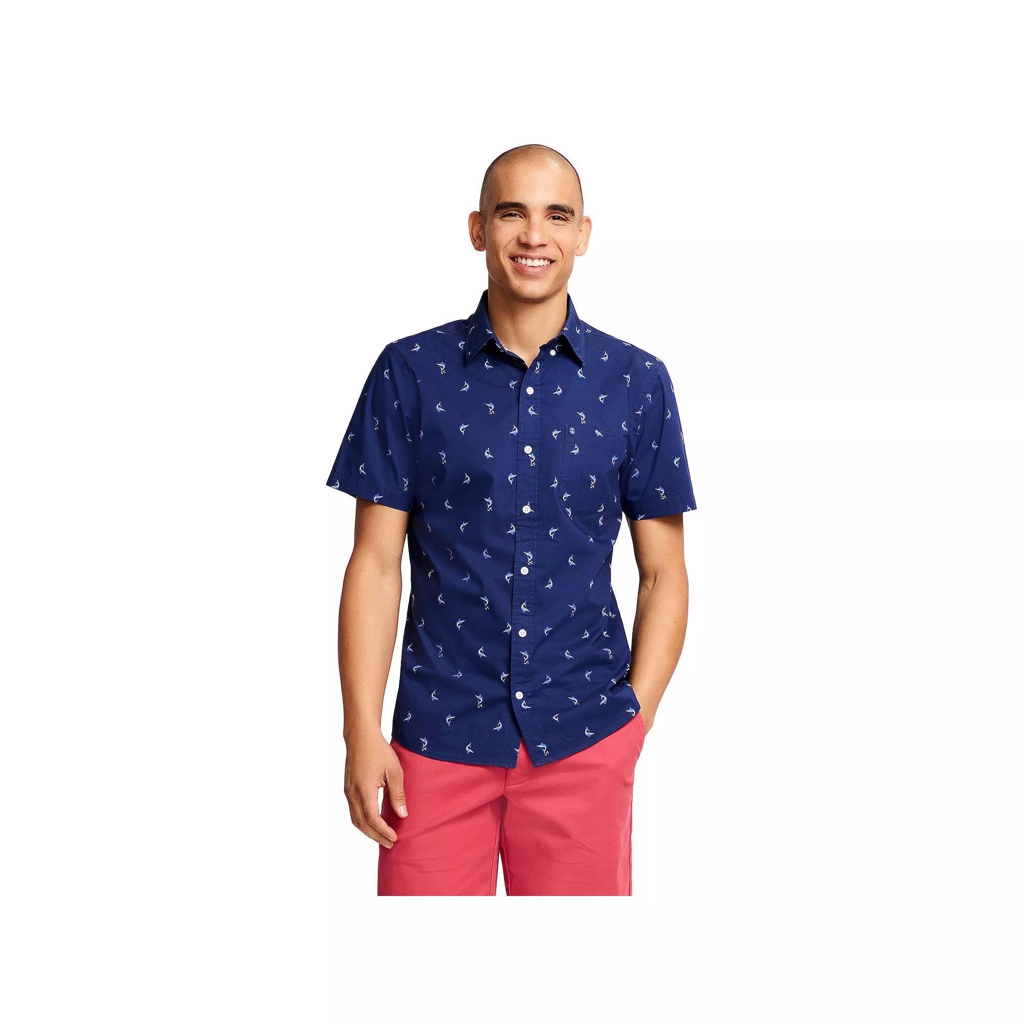 Men's IZOD Classic Breeze Printed Short Sleeve Button-Down Shirt, Size: Medium, Sharks Product Image