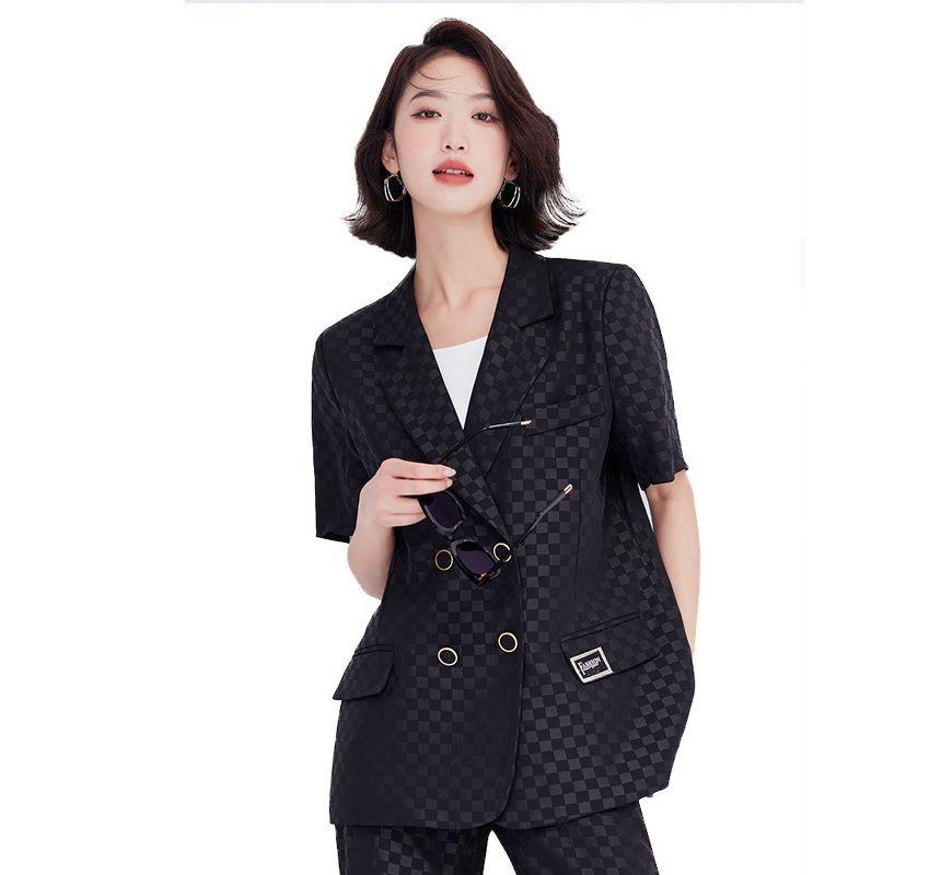 Plaid Double Breasted Blazer / Pleated Skirt / Slacks / Set Product Image