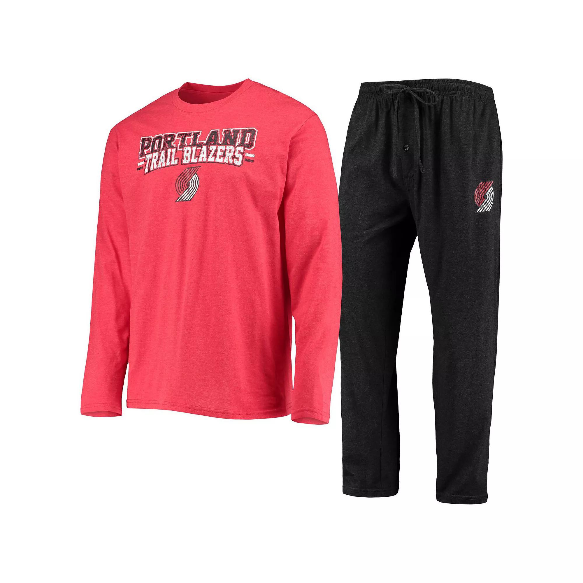 Men's Concepts Sport Black/Red Portland Trail Blazers Long Sleeve T-Shirt & Pants Sleep Set,  Product Image