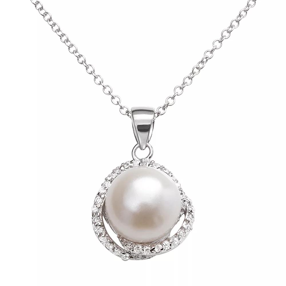 Sophie Miller Sterling Silver Freshwater Cultured Pearl & Cubic Zirconia Swirl Pendant, Women's,  Product Image
