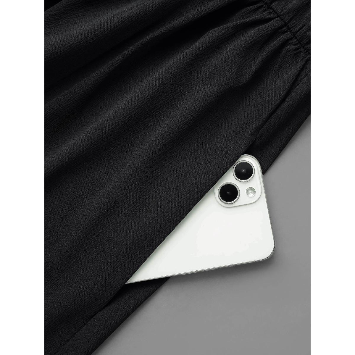 Plus Size Tab Sleeve Striped Belted Shirt Dress Black Women At the Office Belted Shirt collar Elbow-length sleeve Curvy BloomChic 12/L Product Image