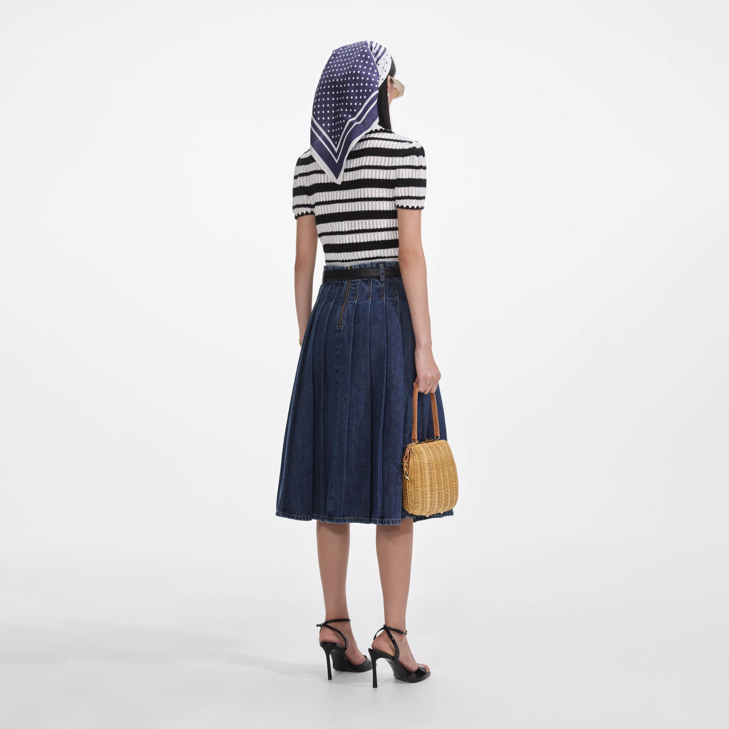 Cream And Black Striped Crochet Top Product Image