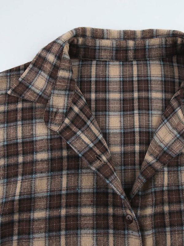 Vintage Plaid Print Long Sleeve Blouse Product Image