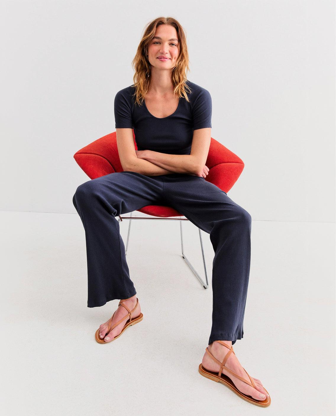 The Ribbed Janice - Navy Female Product Image