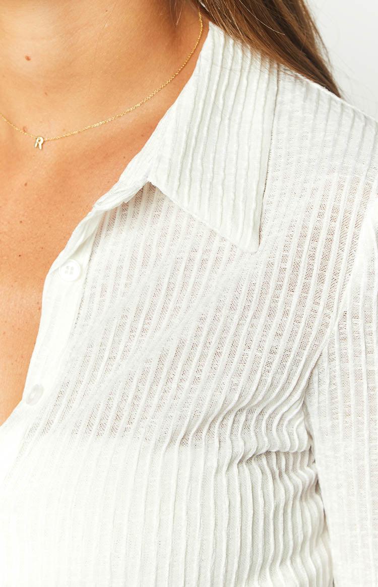 Harley White Sheer Button Up Long Sleeve Knit Top Product Image