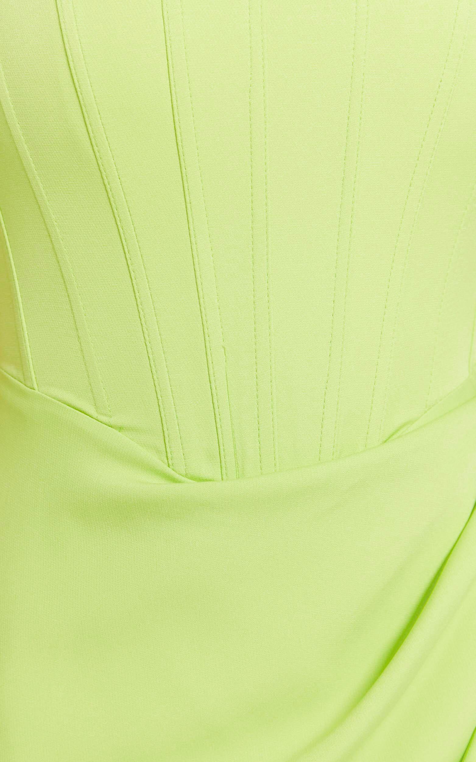 Avery Midi Dress - Strapless Draped Side Split Dress in Lime Product Image