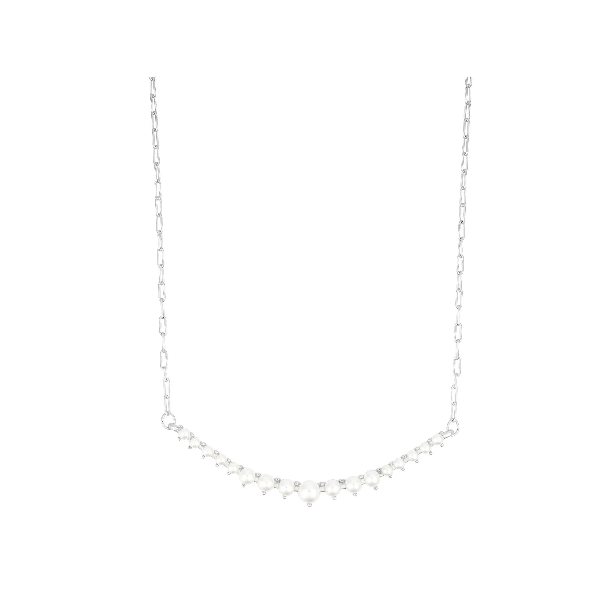 Adornia Simulated Pearl Curved Bar Necklace, Womens Silver Tone Product Image